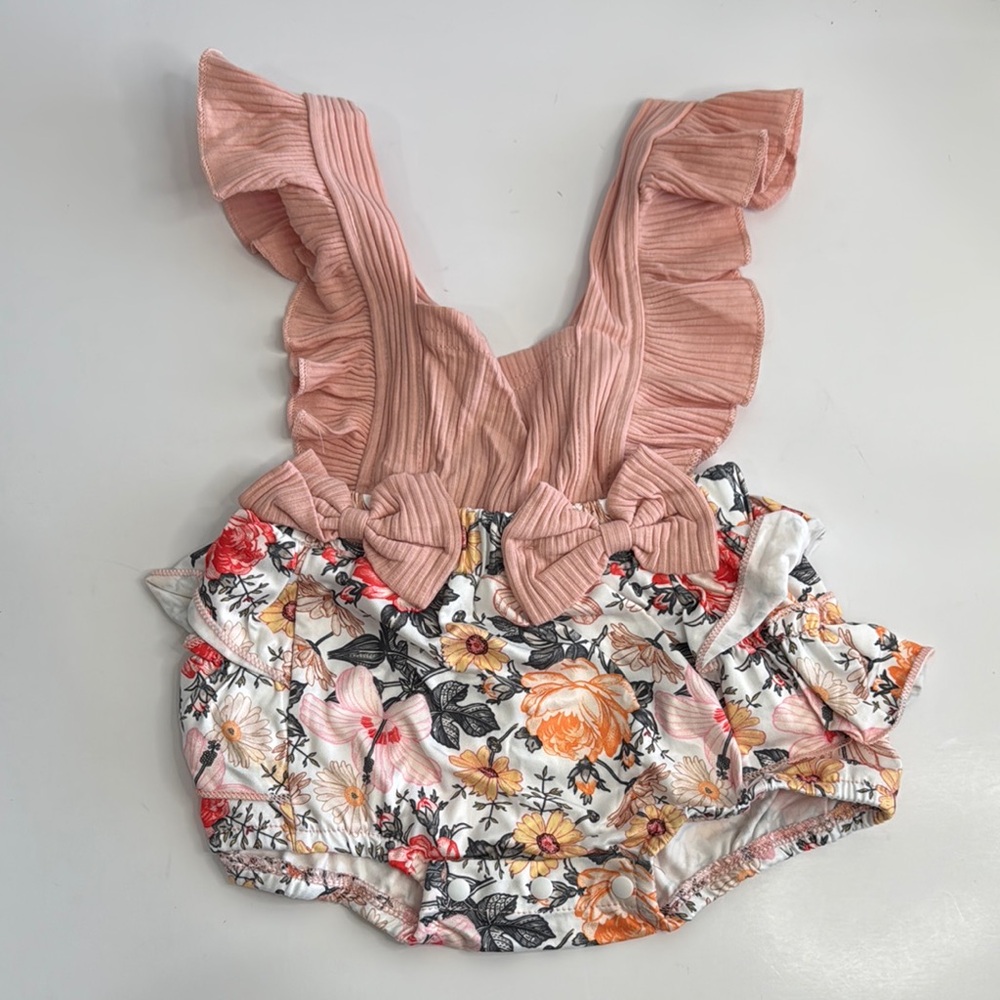 Pink Ruffle Floral Baby Romper 6-9 months